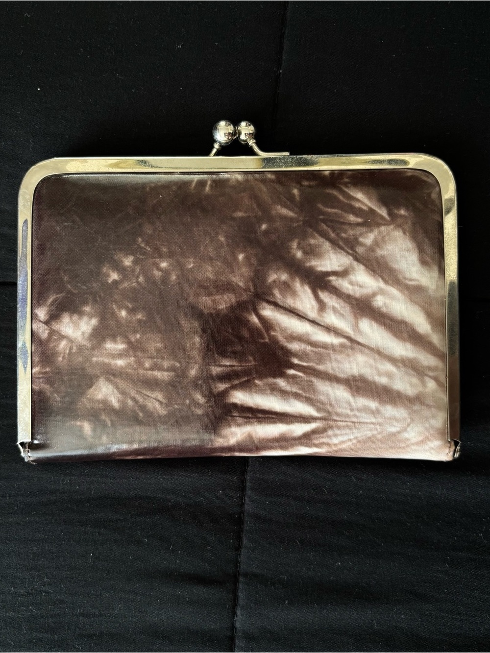 Metal-Trim Brown Leather Kiss-Lock Clutch